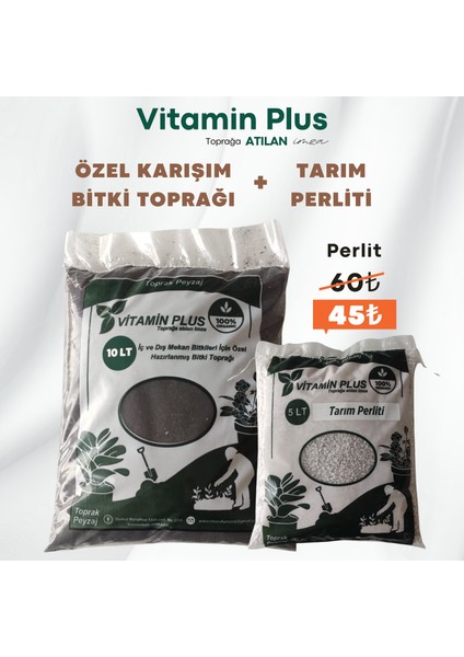 Özel Karışım Perlit Katkılı Bitki Toprağı 10 Lt Salon Saksı Bitki Harcı + 5 Lt Tarım Perliti