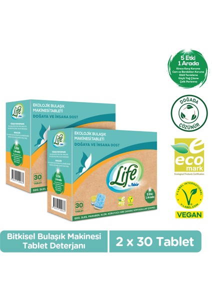 Life By Fakir Ekolojik Vegan Bulaşık Deterjanı Tableti 30'lu x 2 Adet