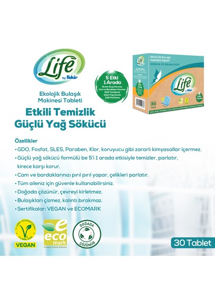 Life By Fakir Ekolojik Vegan Bulaşık Deterjanı Tableti 30'lu x 2 Adet