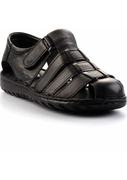 Siyah Deri Erkek Sandalet E05437182903