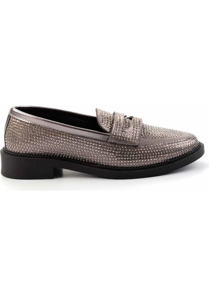 Platin Taşlı Kadın Loafer Ayakkabı K01003666636