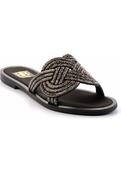 Mat Siyah Platin Taşlı Kadın Terlik K04379011538 fiyatları
