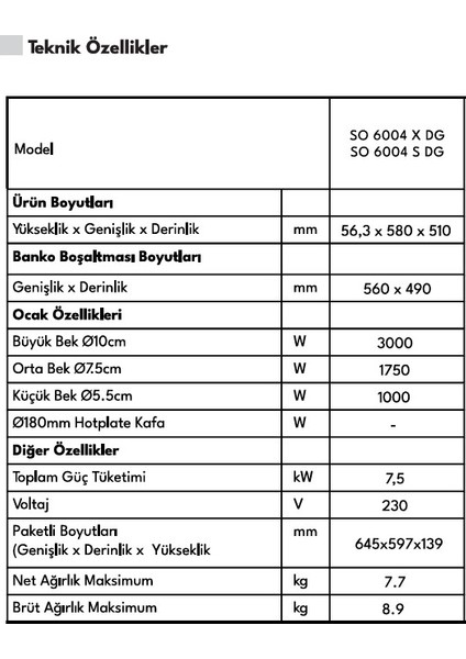 SO-6004 S Dg Set Üstü Ocak