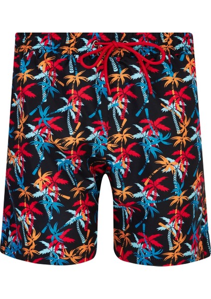 Erkek Deniz Havuz Şortu Desenli Knox S242 Siyah