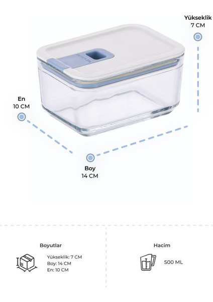 Perfect Seal Dikdörtgen Cam Saklama Kabı Bej 500ML