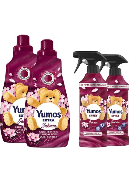 Sprey Sakura 450 ml x2 + Yumoş Extra Çamaşır Yumuşatıcı Sakura 1440 ml x2