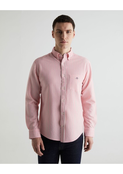 Erkek Pembe Regular Fit Klasik Yaka Çizgili Gömlek 3824157T.662