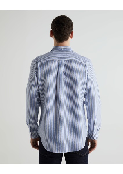 Erkek Mavi Regular Fit Klasik Yaka Çizgili Gömlek 3824157T.407