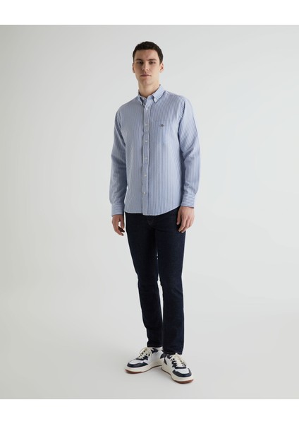 Erkek Mavi Regular Fit Klasik Yaka Çizgili Gömlek 3824157T.407