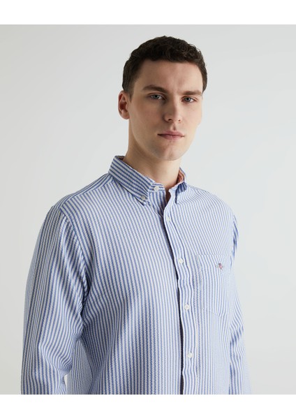 Erkek Mavi Regular Fit Klasik Yaka Çizgili Gömlek 3824157T.407