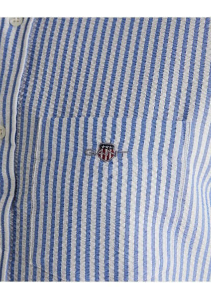 Erkek Mavi Regular Fit Klasik Yaka Çizgili Gömlek 3824157T.407