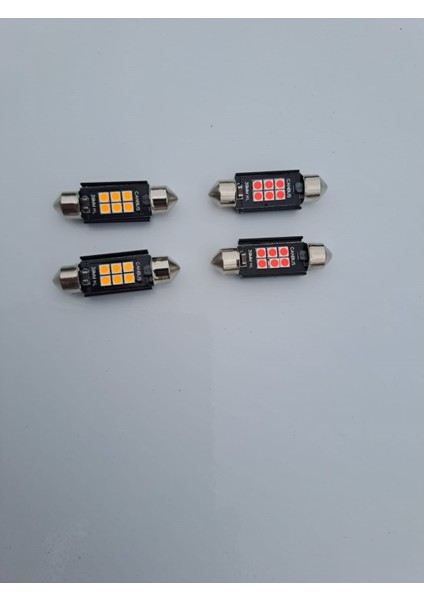 39MM 6 LED Sofit Ampul  Plaka Bagaj Tavan Turuncu ve Kırmızı 4 Adet