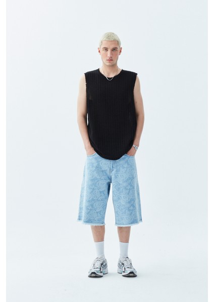 Etnik Desenli Bermuda Denim Şort fiyatları