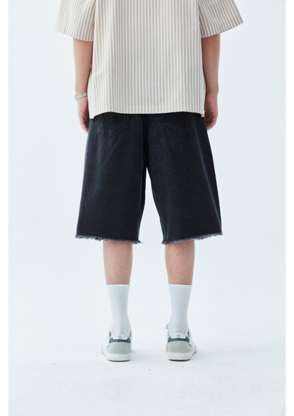 Etnik Desenli Bermuda Denim Şort-Siyah fiyatları