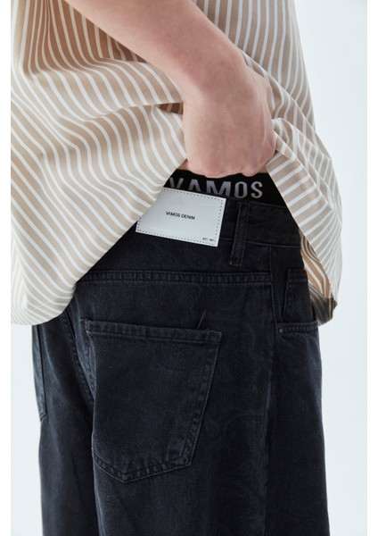 Etnik Desenli Bermuda Denim Şort-Siyah modelleri