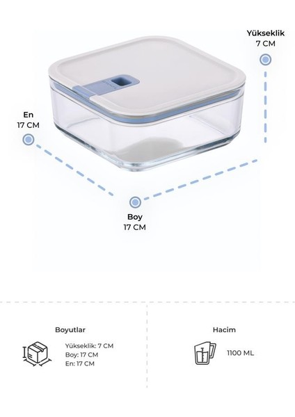 Perfect Seal Kare Cam Saklama Kabı Bej 1100ML