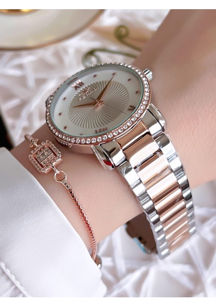 Hasır Kordonlu Gümüş/rose Kararmaz Renk Atmaz 3 Atm Özel Tasarım Kadın Kol Saati BFL21262-E fiyatları