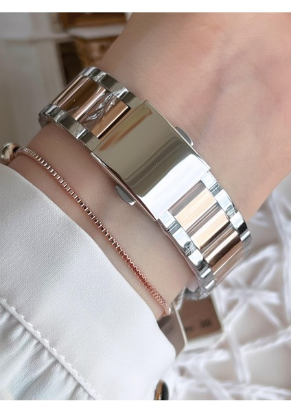 Hasır Kordonlu Gümüş/rose Kararmaz Renk Atmaz 3 Atm Özel Tasarım Kadın Kol Saati BFL21262-E fırsatları