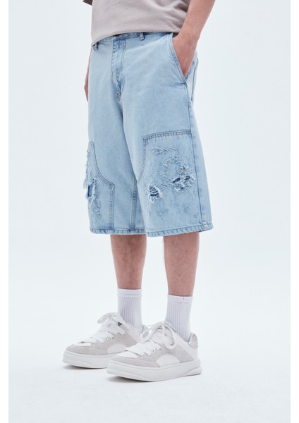 Bermuda Yırtık Detaylı Denim Şort