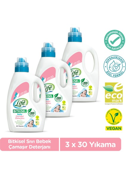 Life by Fakir Vegan Bitkisel Sıvı Bebek Çamaşır Deterjanı 1500 ml x 3 Adet