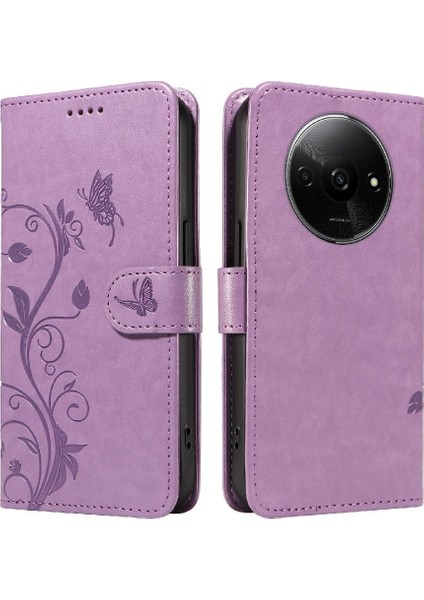 Xiaomi Redmi A3 Için Flip Case El Kayışı ve Kart ile Kabartmalı Kelebek (Yurt Dışından)