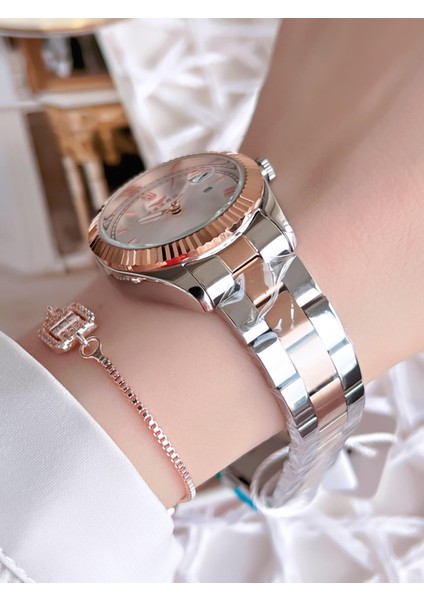 Hasır Kordonlu Gümüş/rose Kararmaz Renk Atmaz 3 Atm Özel Tasarım Kadın Kol Saati BF21127-E fiyatları