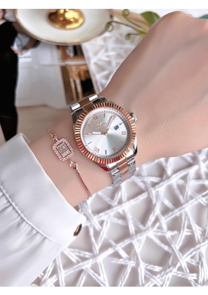 Hasır Kordonlu Gümüş/rose Kararmaz Renk Atmaz 3 Atm Özel Tasarım Kadın Kol Saati BF21127-E modelleri