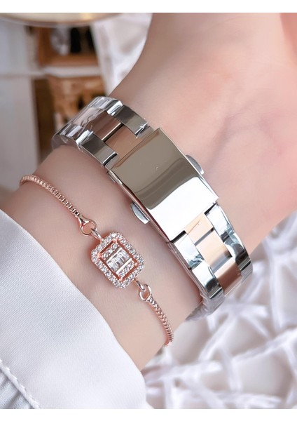 Hasır Kordonlu Gümüş/rose Kararmaz Renk Atmaz 3 Atm Özel Tasarım Kadın Kol Saati BF21127-E fırsatları