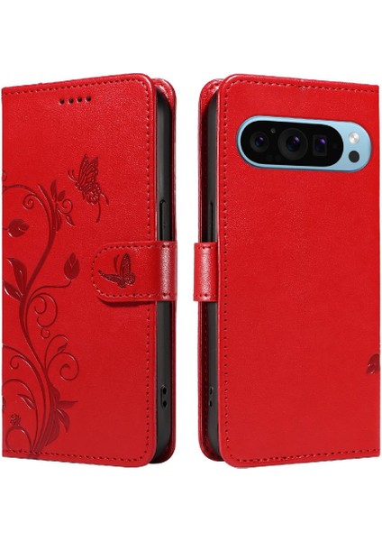 El Kayışı ile Google Piksel 9 5g Kabartmalı Kelebek Için Flip Case ve (Yurt Dışından)