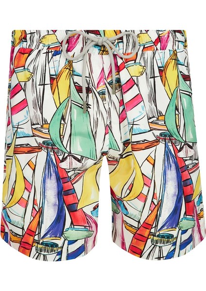 Erkek Deniz Havuz Şortu Desenli Barry S279 Beyaz