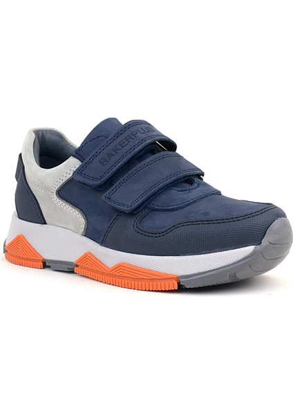 Hakiki Deri Lacivert Gri Çocuk Sneakers Spor Ayakkabı