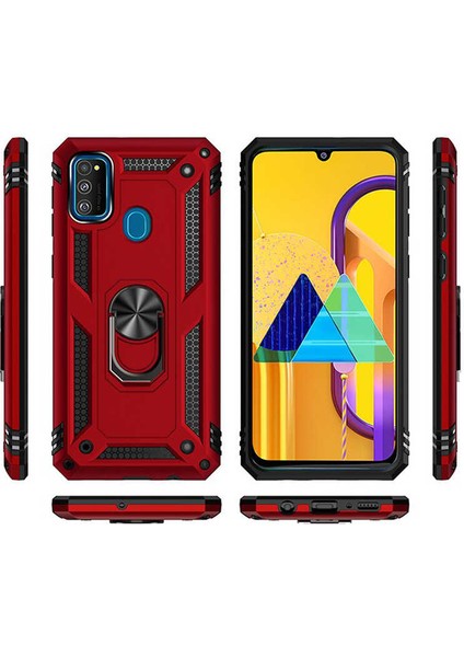 Samsung Galaxy M30S Kılıf Yatay ve Dikey Kullanıma Özel Zırh Özelliki Yüzüklü Telefon Kılıfı