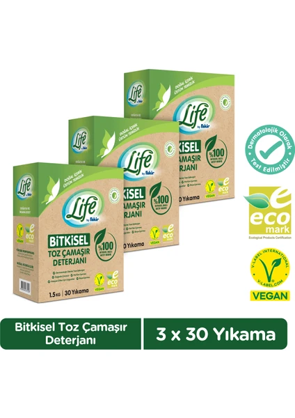 Life by Fakir Vegan Bitkisel Doğal Çamaşır Toz Deterjanı 1.5 kg x 3 Adet