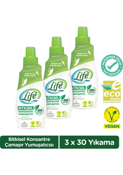 Life by Fakir Vegan Bitkisel Konsantre Çamaşır Yumuşatıcısı 1500 ml x 3 Adet