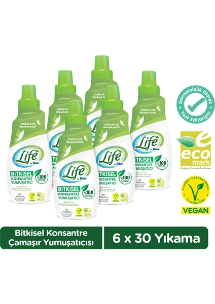 Life By Fakir Vegan Bitkisel Konsantre Çamaşır Yumuşatıcısı 1500 ml x 6 Adet Avantaj Seti