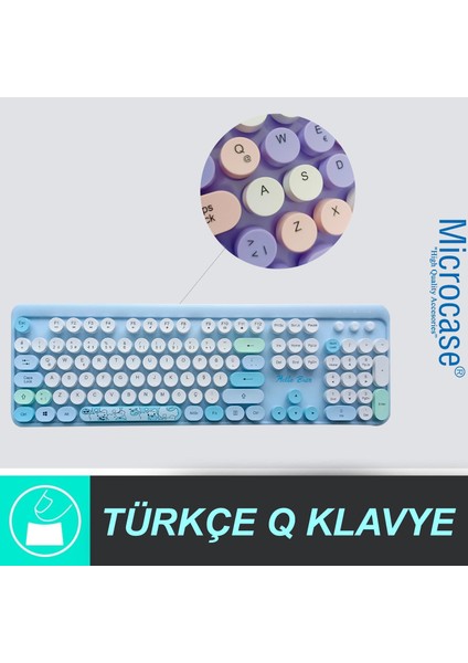 Mofii Ayıcık Desenli Kablosuz Renkli Yuvarlak Tuşlu Türkçe Klavye Mouse SET-AL4258