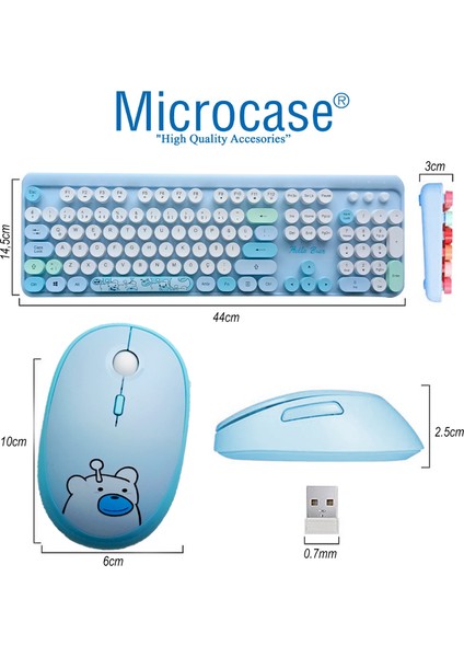 Mofii Ayıcık Desenli Kablosuz Renkli Yuvarlak Tuşlu Türkçe Klavye Mouse SET-AL4258