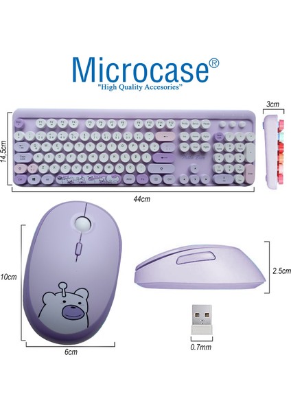Mofii Ayıcık Desenli Kablosuz Renkli Yuvarlak Tuşlu Türkçe Klavye Mouse SET-AL4258