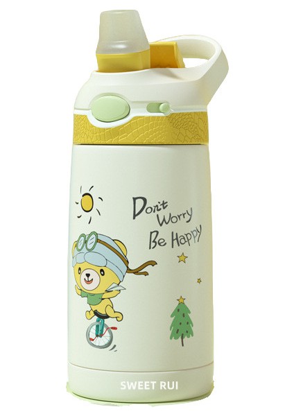 Dijital Ekran 380ML Bpa Içermeyen Paslanmaz Çelik Içecek Şişesi Çocuklar Pipetli Su Şişesi (Yurt Dışından)