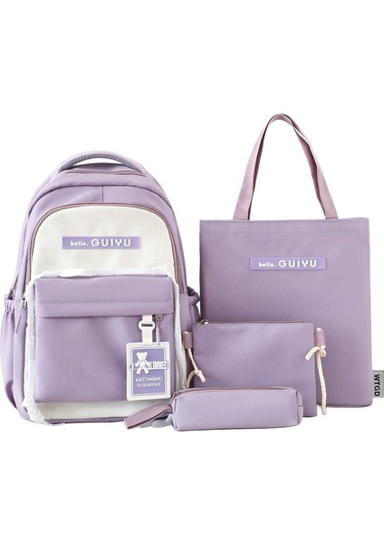 Büyük Kapasiteli Basit Öğrenci Sırt Çantası 4 Parçalı Set (Yurt Dışından)