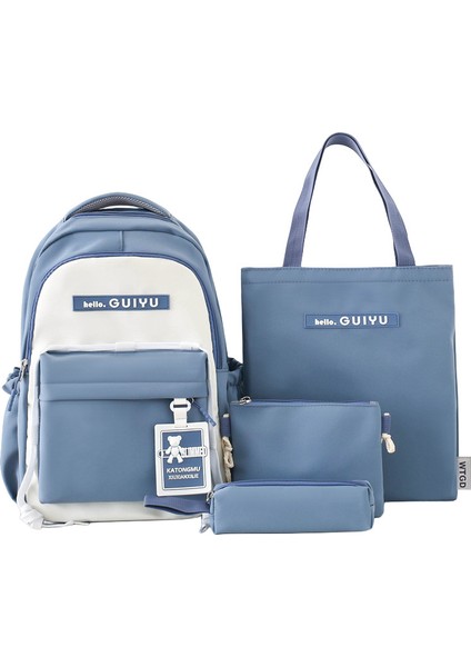 Büyük Kapasiteli Basit Öğrenci Sırt Çantası 4 Parçalı Set (Yurt Dışından)
