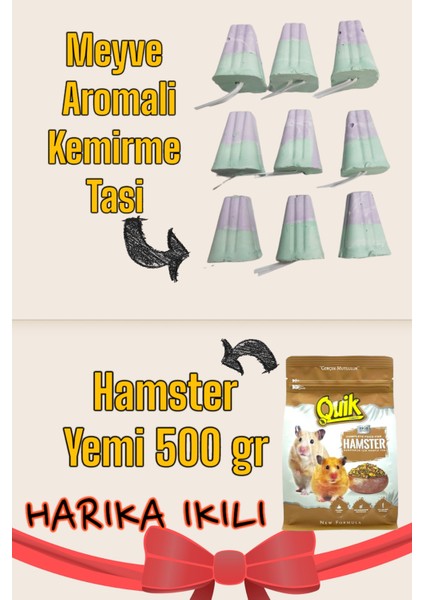 Hamster Yemi 500 gr + Hamster Mineralli Meyveli Kemirme Taslari 10 Adet