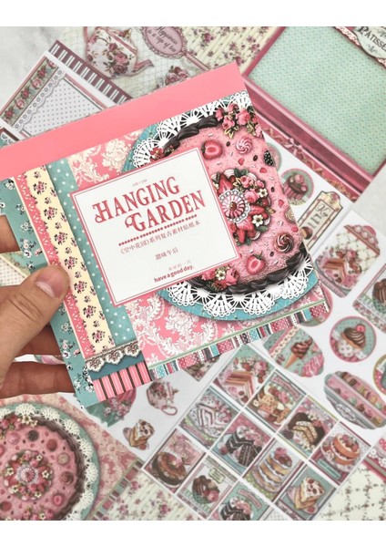 Hanging Garden Vintage Dönemi Tatlılar Desenli 5 Yaprak Sticker ve 20 Yaprak Desenli Scrapbook Kağıt
