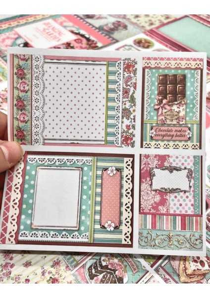 Hanging Garden Vintage Dönemi Tatlılar Desenli 5 Yaprak Sticker ve 20 Yaprak Desenli Scrapbook Kağıt