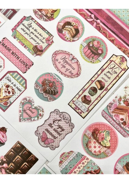 Hanging Garden Vintage Dönemi Tatlılar Desenli 5 Yaprak Sticker ve 20 Yaprak Desenli Scrapbook Kağıt