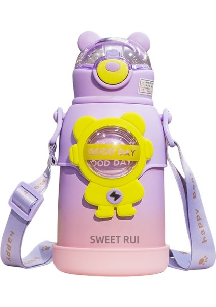 Çocuk Su Şişesi 500 ml Paslanmaz Çelik Içecek Şişesi Pipetli Termos (Yurt Dışından)
