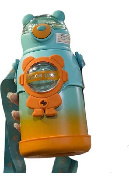 Çocuk Su Şişesi 500 ml Paslanmaz Çelik Içecek Şişesi Pipetli Termos (Yurt Dışından)