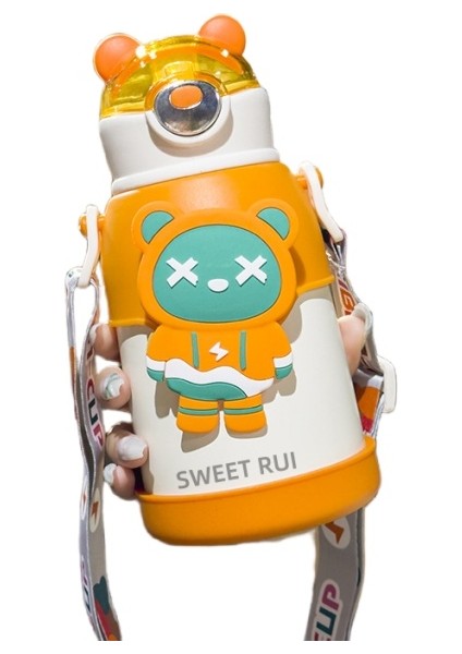 Çocuk Su Şişesi 500 ml Paslanmaz Çelik Içecek Şişesi Pipetli Termos (Yurt Dışından)