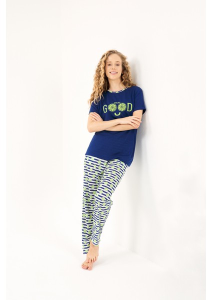 Viskon Lacivert Kadın Pijama Takımı