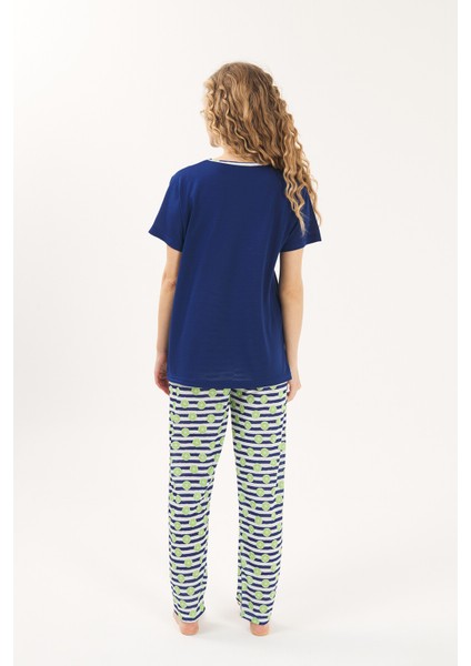 Viskon Lacivert Kadın Pijama Takımı